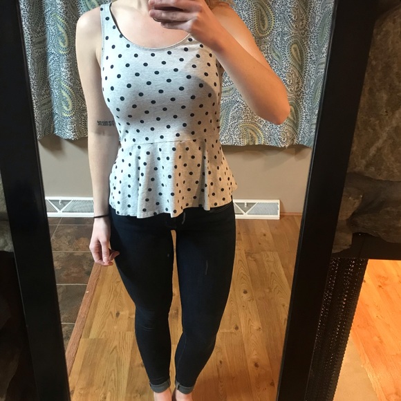 Express Tops - Express✨ Polka Dot Peplum Top✨
